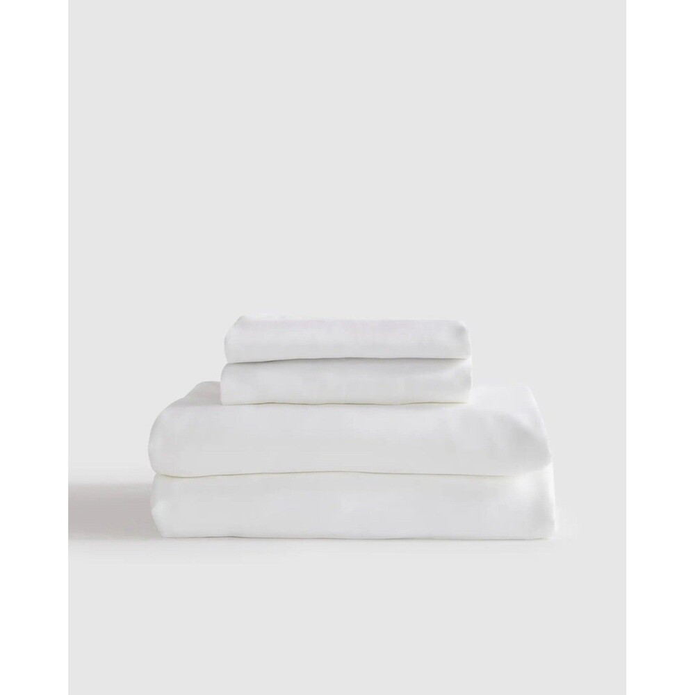 Quince Bamboo Sheet Set Cal King White Organic Viscose w/ Flat Sheet NWT $144
